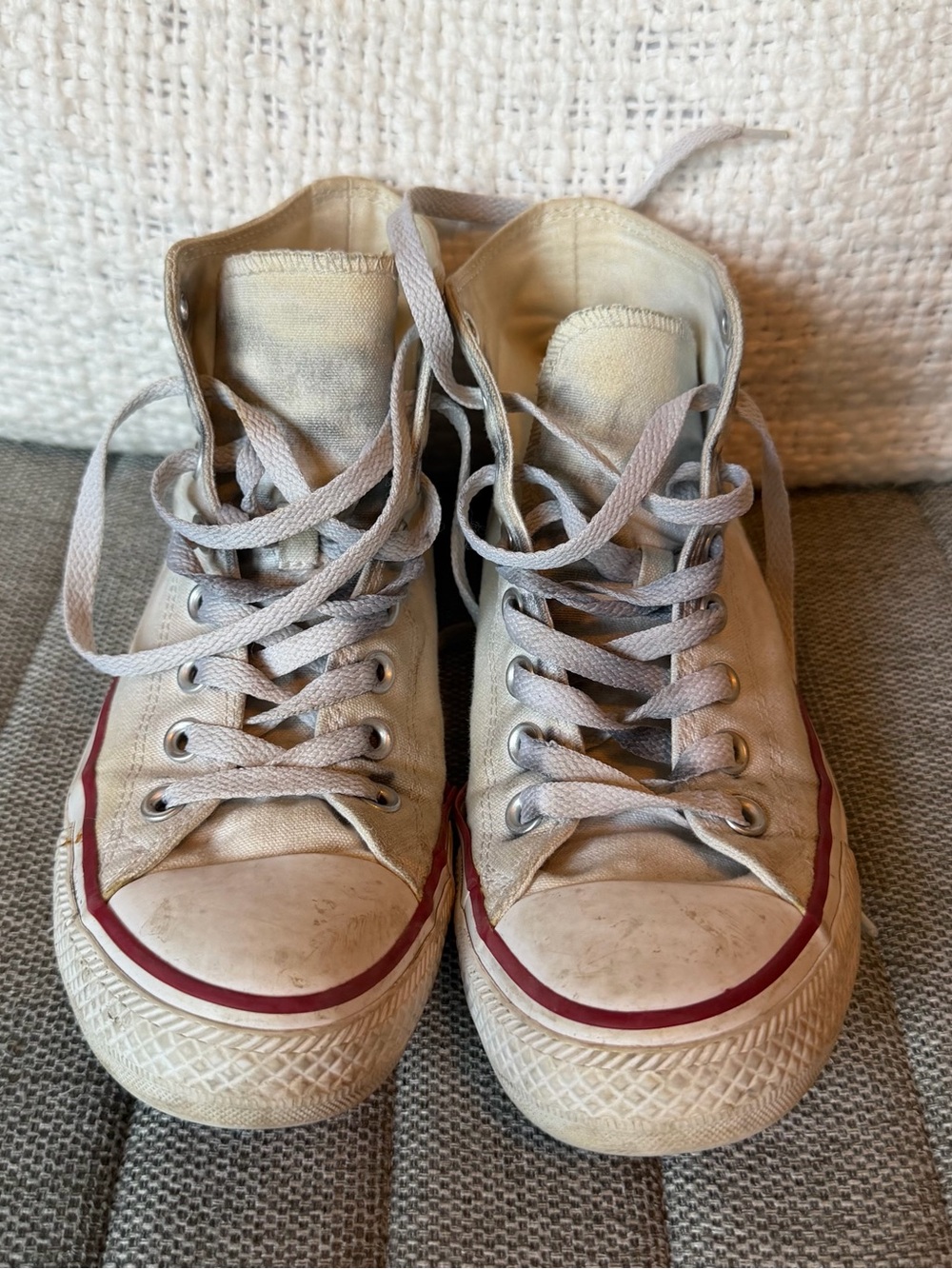 Converse White and Red High-Top Sneakers